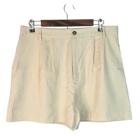 Reformation Mason Pleated Shorts Khaki Trouser Style Softened Fabric Size 12 - Picture 2 of 7